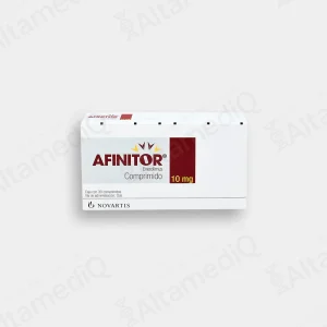 Caja de medicamento oncológico de alta especialidad Afinitor Everolimus 10 mg con 30 comprimidos Novartis. Farmacia de Alta Especialidad AltamediQ.