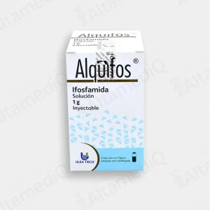 Caja de medicamento oncológico de alta especialidad Alquifos Ifosfamida 1 g solución inyectable Ulsatech. Farmacia de Alta Especialidad AltamediQ.