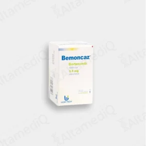 Caja de medicamento oncológico de alta especialidad Bemoncaz Bortezomib 3.5 mg solución inyectable Ulsatech. Farmacia de Alta Especialidad AltamediQ.