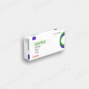 Caja de medicamento oncológico de alta especialidad Bisiprox Erlotinib 150 mg con 30 tabletas Hetero. Farmacia de Alta Especialidad AltamediQ.