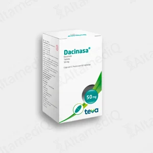 Caja de medicamento oncológico de alta especialidad Dacinasa Dasatinib 50 mg con 60 tabletas Teva. Farmacia de Alta Especialidad AltamediQ.