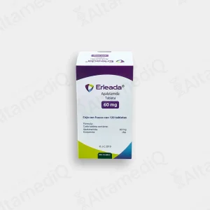 Caja de medicamento oncológico de alta especialidad Erleada Apalutamida 60 mg con 120 tabletas Janssen. Farmacia de Alta Especialidad AltamediQ.