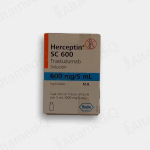 Caja de medicamento oncológico biológico de alta especialidad Herceptin SC Trastuzumab 600 mg / 5 mL solución inyectable Roche. Farmacia de Alta Especialidad AltamediQ.