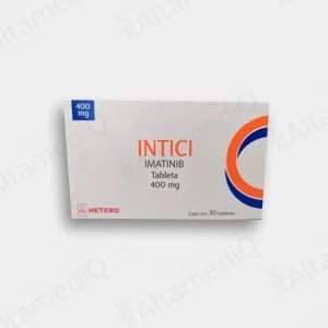 Caja de medicamento oncológico de alta especialidad Intici Imatinib 400 mg con 30 tabletas Hetero. Farmacia de Alta Especialidad AltamediQ.