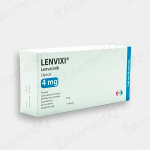 Caja de medicamento oncológico de alta especialidad Lenvixi Lenvatinib 4 mg con 30 cápsulas Eisai. Farmacia de Alta Especialidad AltamediQ.