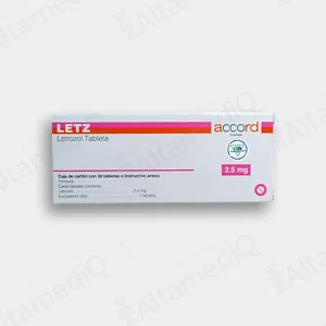 Caja de medicamento oncológico de alta especialidad Letz Letrozol 2.5 mg con 30 tabletas Accord. Farmacia de Alta Especialidad AltamediQ.