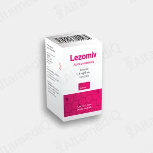 Caja de medicamento de alta especialidad Lezomiv Ácido Zoledrónico 4 mg / 5 mL solución inyectable Synthon. Farmacia de Alta Especialidad AltamediQ.