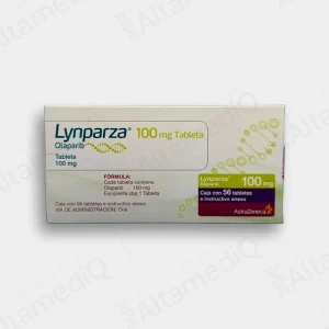 Caja de medicamento oncológico de alta especialidad Lynparza Olaparib 100 mg con 56 tabletas AstraZeneca. Farmacia de Alta Especialidad AltamediQ.