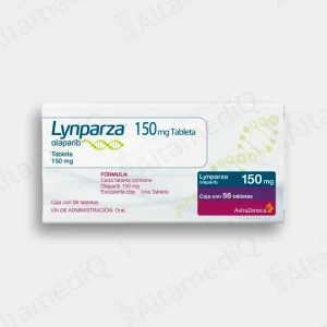 Caja de medicamento oncológico de alta especialidad Lynparza Olaparib 150 mg con 56 tabletas AstraZeneca. Farmacia de Alta Especialidad AltamediQ.