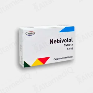 Caja de medicamento de alta especialidad Nebivolol Camber 5 mg con 28 tabletas. Farmacia de Alta Especialidad AltamediQ.