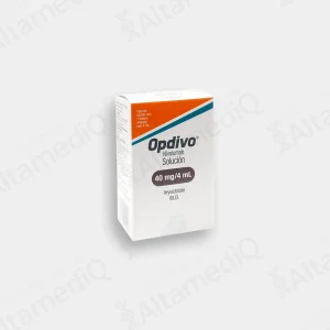 Caja de medicamento de inmunoterapia oncológica de alta especialidad Opdivo Nivolumab 40 mg / 4 mL solución inyectable con un frasco ámpula Bristol-Myers Squibb. Farmacia de Alta Especialidad AltamediQ.
