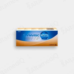 Caja de tratamiento de alta especialidad Synvisc One Hilano G-F 20 6 mL con 1 jeringa prellenada Sanofi. Farmacia de Alta Especialidad AltamediQ.