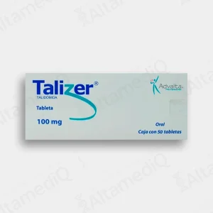 Caja de medicamento inmunomodulador de alta especialidad Talizer Talidomida 100 mg con 50 tabletas Advaita. Farmacia de Alta Especialidad AltamediQ.