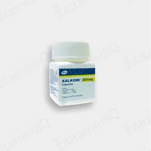 Frasco de medicamento oncológico de alta especialidad Xalkori Crizotinib 200 mg con 60 cápsulas Pfizer. Farmacia de Alta Especialidad AltamediQ.