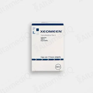 Caja de medicamento biológico de alta especialidad Xeomeen Toxina Botulínica Tipo A 100 U solución inyectable con un frasco ámpula Merz. Farmacia de Alta Especialidad AltamediQ.