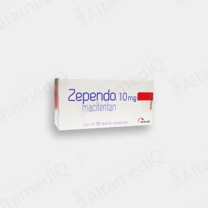 Caja de medicamento de alta especialidad Zependo Macitentán 10 mg con 28 tabletas recubiertas Janssen. Farmacia de Alta Especialidad AltamediQ.