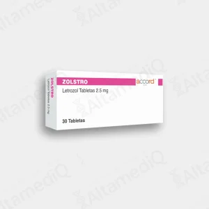 Caja de medicamento oncológico de alta especialidad Zolstro Letrozol 2.5 mg con 30 tabletas Accord. Farmacia de Alta Especialidad AltamediQ.