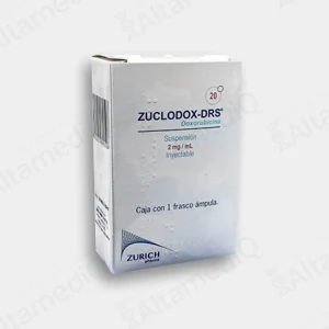Caja de medicamento de alta especialidad Zuclodox - DRS Doxorubicina 20 mg suspensión inyectable Zurich. Farmacia de Alta Especialidad AltamediQ.
