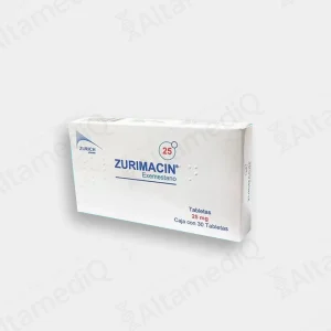 Caja de medicamento oncológico de alta especialidad Zurimacin Exemestano 25 mg con 30 tabletas Zurich. Farmacia de Alta Especialidad AltamediQ.