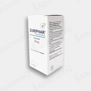 Caja de medicamento de alta especialidad Zuriphar Temozolomida 20 mg con 5 cápsulas Zurich. Farmacia de Alta Especialidad AltamediQ.