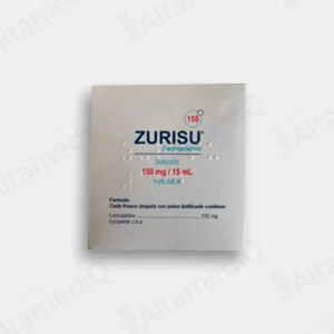 Caja de medicamento oncológico de alta especialidad Zurisu Carboplatino 150 mg / 15 mL solución inyectable Zurich. Farmacia de Alta Especialidad AltamediQ.