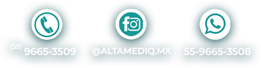 Contacto AltamediQ: Teléfono (55) 9665-3509, Instagram @altamediq.mx, WhatsApp 55-9665-3508