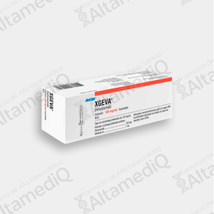 Caja de medicamento biológico oncológico de alta especialidad Xgeva Denosumab 120 mg solución inyectable Amgen. Farmacia de Alta Especialidad AltamediQ.