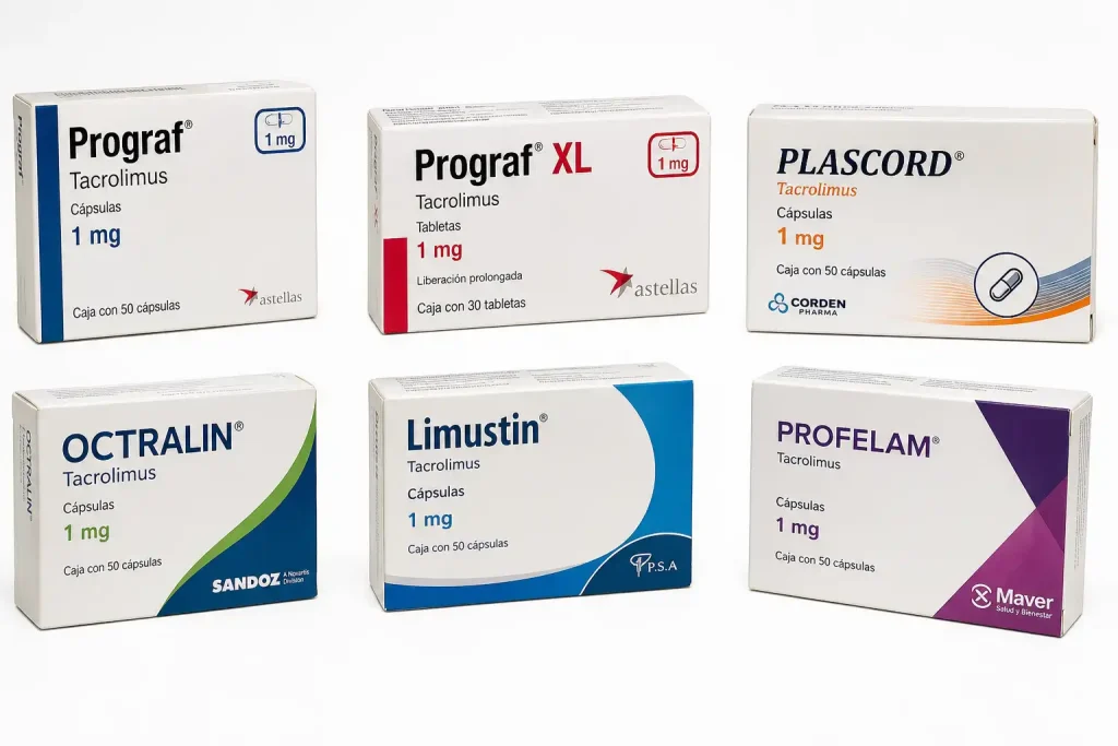 Comparativa de marcas de Tacrolimus en México para trasplante — Prograf, Plascord, Octralin, Limustin y Profelam disponibles en AltamediQ