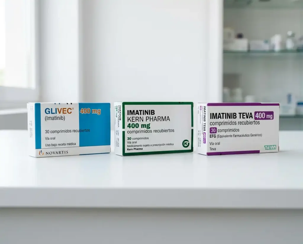 Comparativa de marcas de Imatinib en México — Glivec, Intici y Detepol disponibles en AltamediQ farmacia de alta especialidad